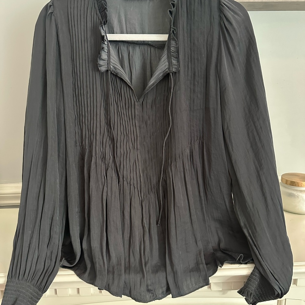 Black Tape_ Charcoal Pleated Blouse
